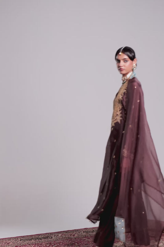 Zar:Rang Brown Long Kurta Set