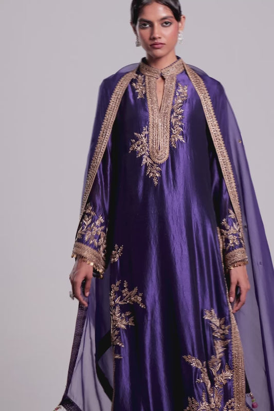 Zar:Rang Purple Jaal Kurta Set