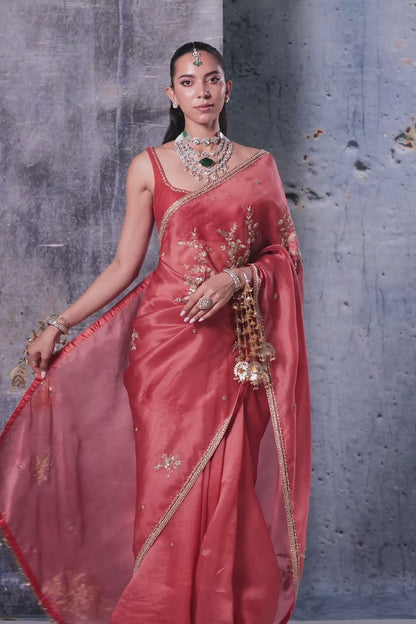 Zar:Rang Orange Zardosi Saree Set