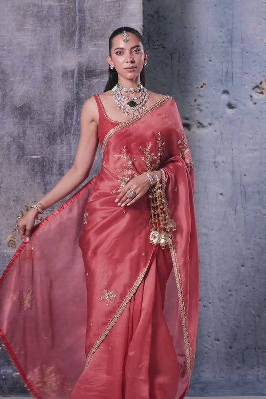 Zar:Rang Orange Zardosi Saree Set