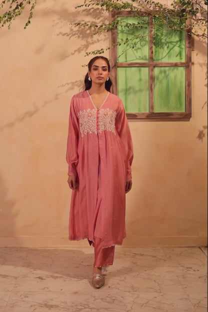 Vaayu Pink Jacket Style Kurta Set