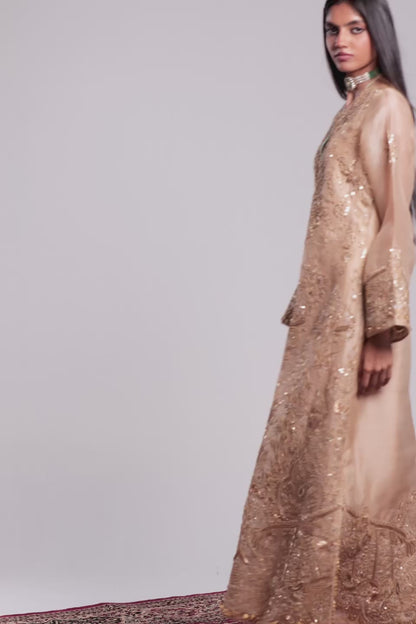 Zar:Rang Ivory Heavy Jaal Kaftan Set