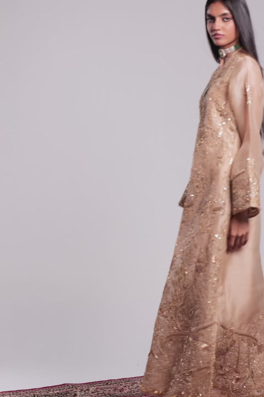 Zar:Rang Ivory Heavy Jaal Kaftan Set