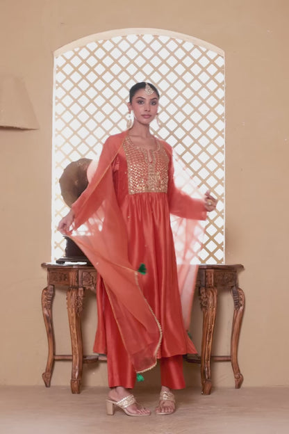 Mehrang Orange Frockstyle Kurta Set