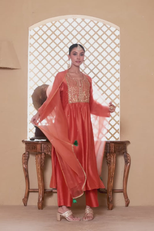 Mehrang Orange Frockstyle Kurta Set