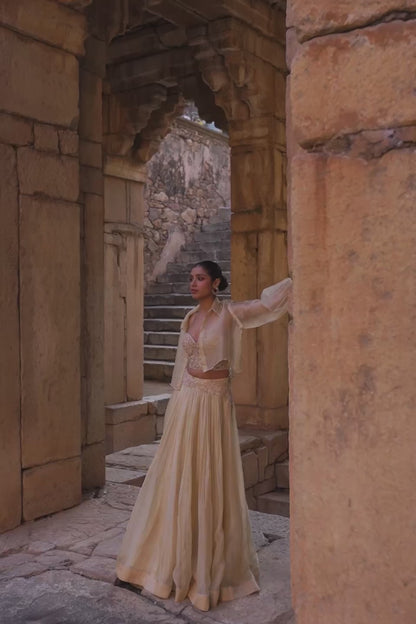 Vaayu Beige Jacket Lehenga Set