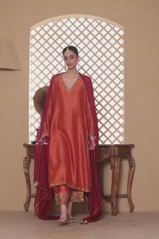 Mehrang Orange Applique Kurta Set