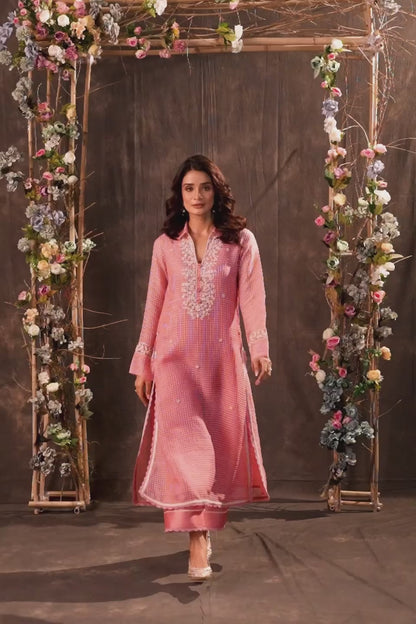 Vaayu Pink Collar Kurta Set