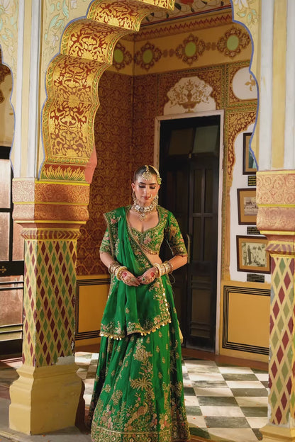 Ahista Green Mayur Applique Lehenga Set