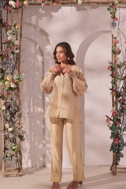 Vaayu Beige V Neck Co ord Set