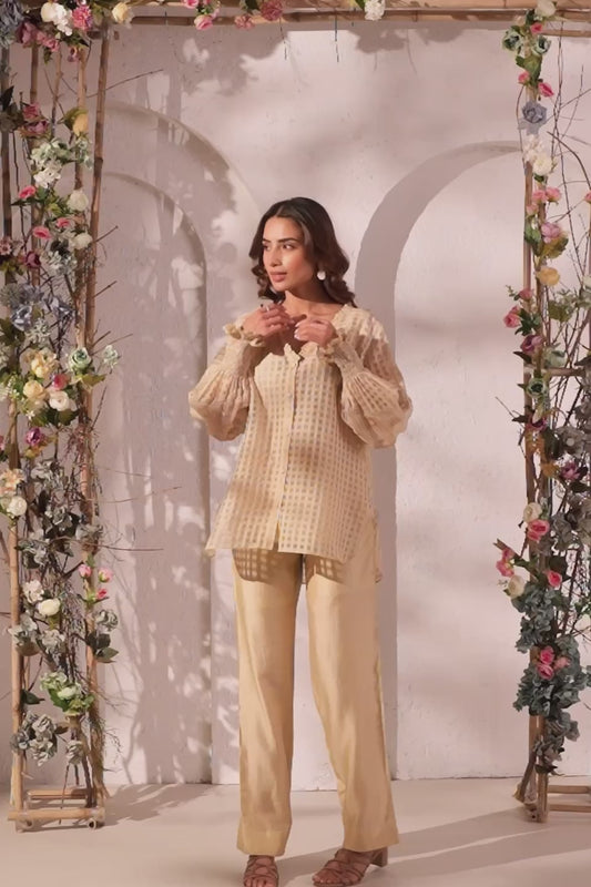Vaayu Beige V Neck Co ord Set