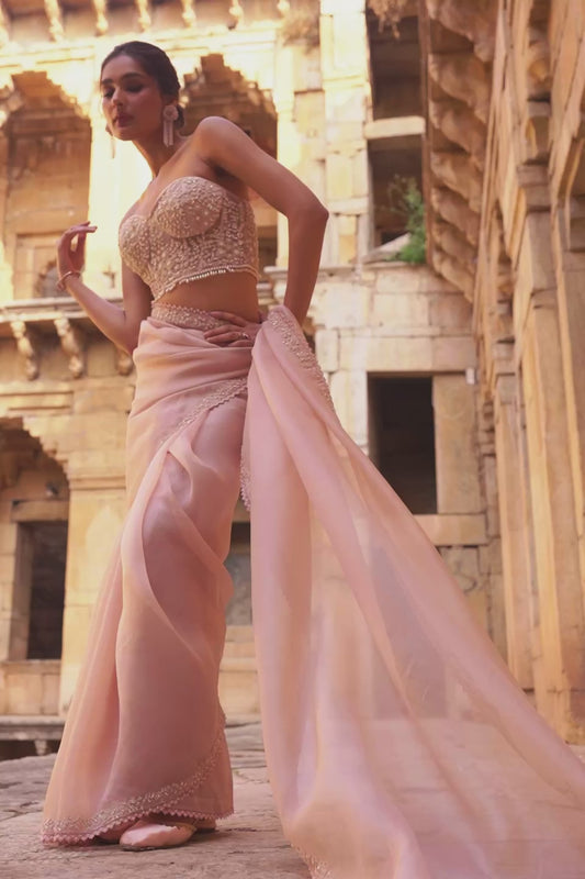 Vaayu Light Pink Corset Saree Set