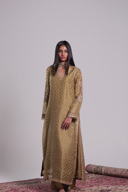 Zar:Rang Olive Green Buti kurta Set