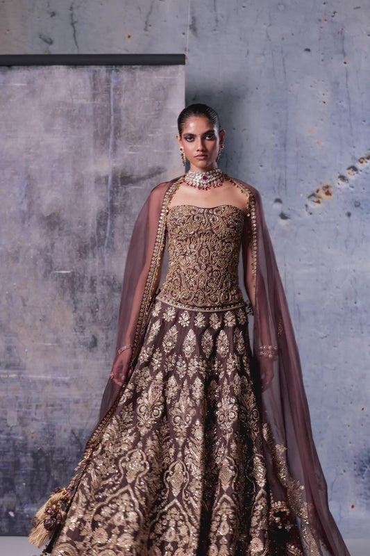 Zar:Rang Brown Corset Lehenga Set