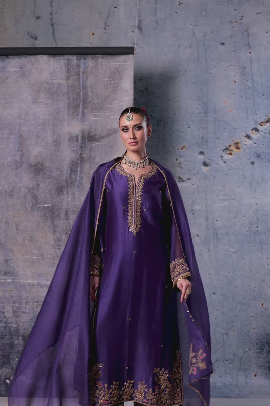 Zar:Rang Purple Straight Long Kurta Set