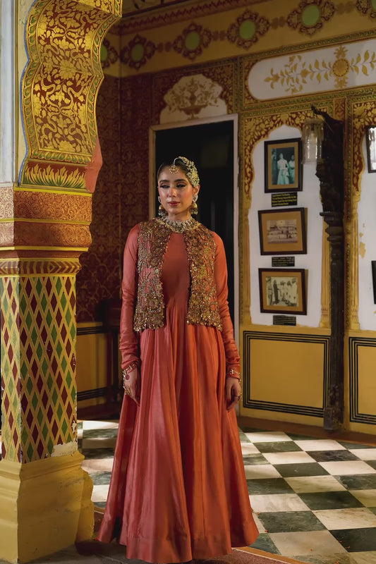 Ahista Rose Pink Jacket Kalidaar Set