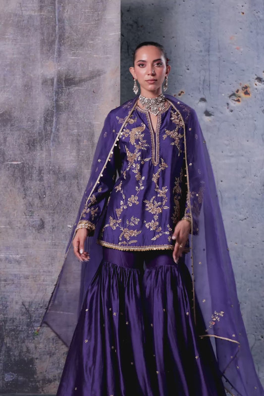 Zar:Rang Purple Jaal Sharara Set
