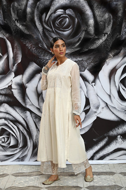 Ivory Applique Frock Style Kurta Set