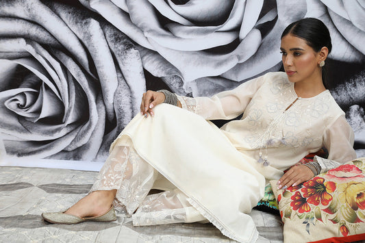 Ivory Applique Yoke Kurta Set
