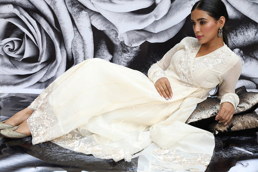 Ivory Angrakha Rose Kurta Set