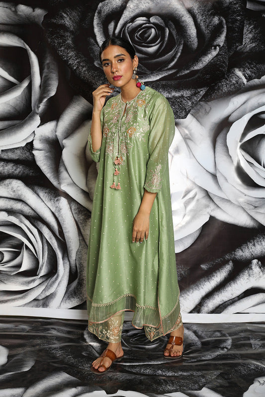 Mint Green Applique Layered Kurta Set