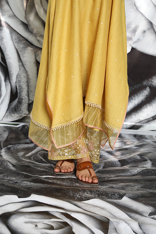 Mustard Applique Layered Kurta Set