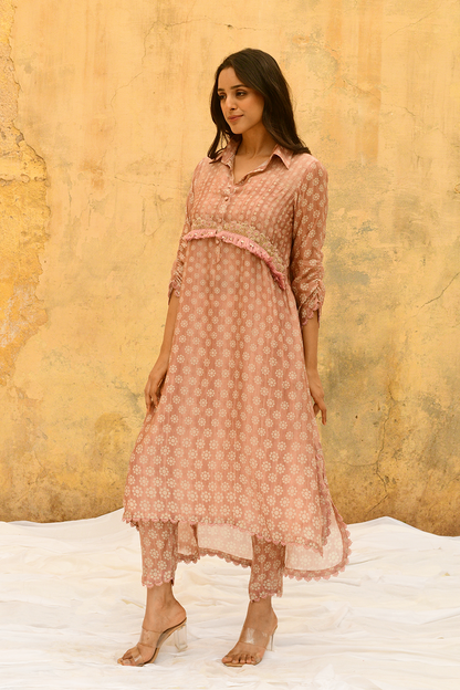 Pink Dotted Cascade Collar Style