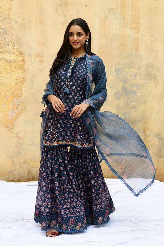 Blue Dotted Cascade Sharara