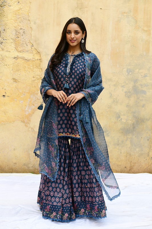 Blue Dotted Cascade Sharara