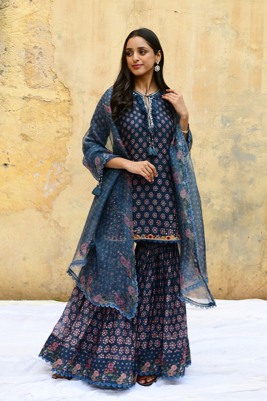 Blue Dotted Cascade Sharara