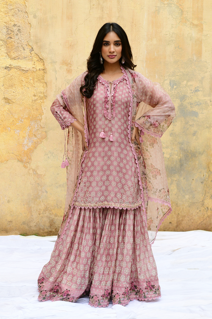 Pink Dotted Cascade Sharara