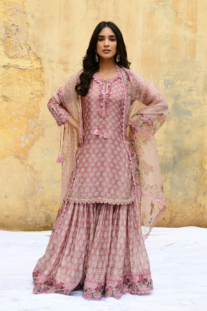 Pink Dotted Cascade Sharara