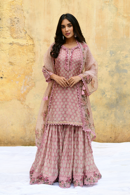 Pink Dotted Cascade Sharara