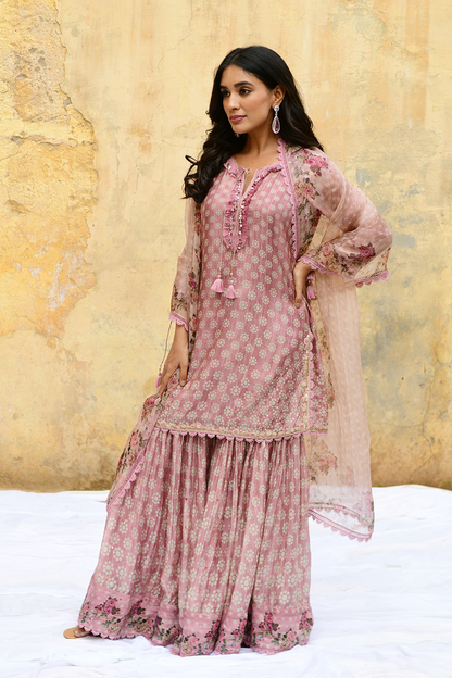 Pink Dotted Cascade Sharara