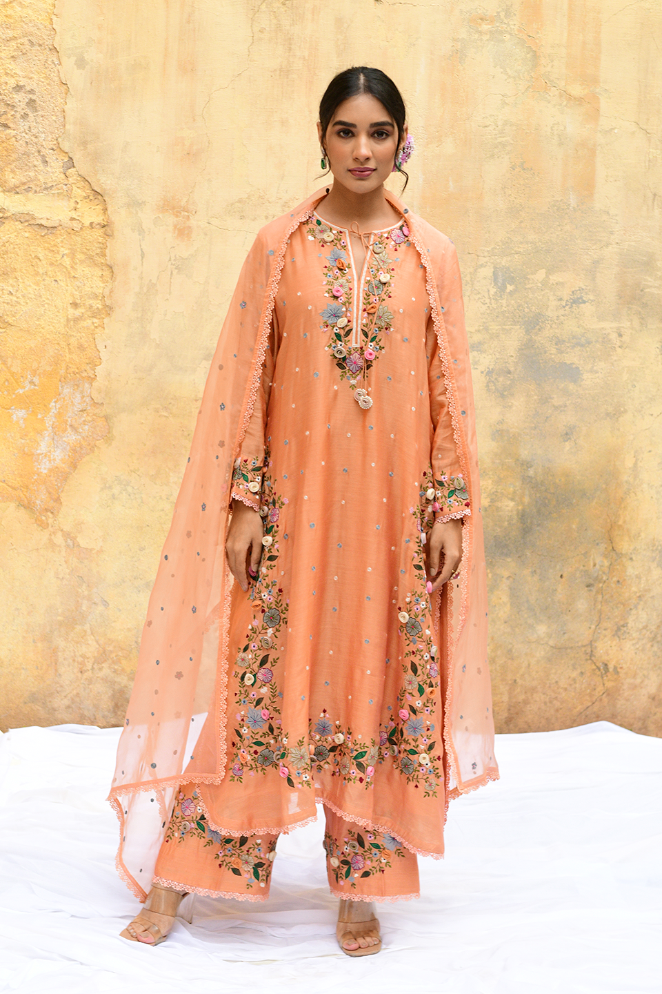 Peach Orchid Heavy Long Kurta