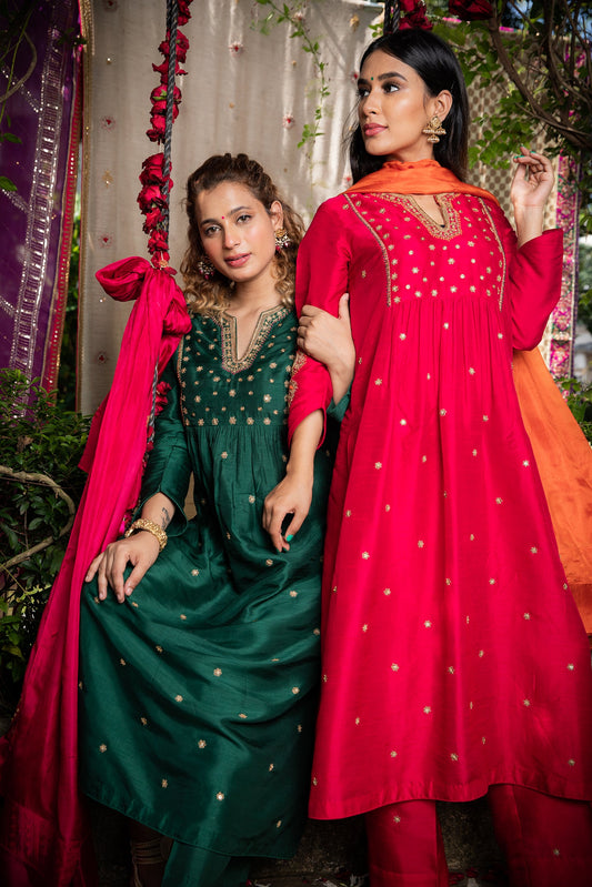 Green Zardozi Kurta Set