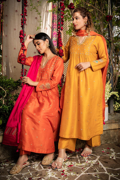 Mustard Zardozi Kurta Set