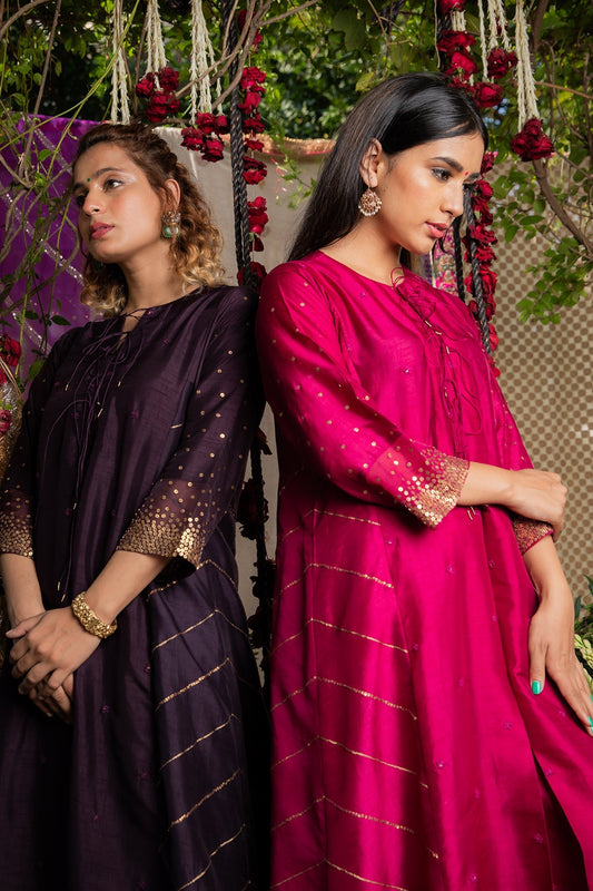 Purple Gold Tikki Kurta Set