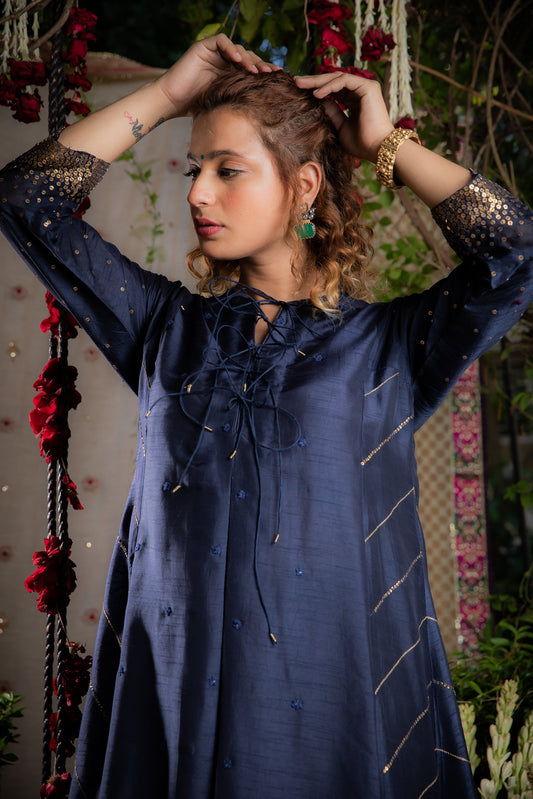 Blue Gold Tikki Kurta Set