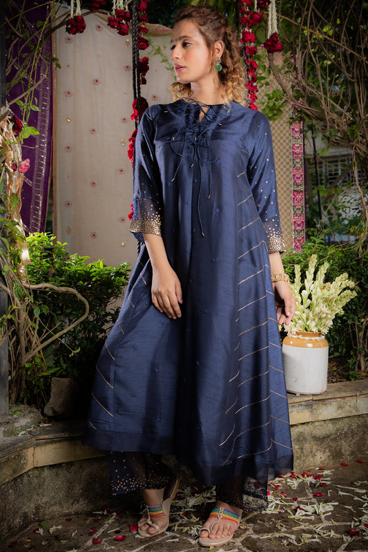 Blue Gold Tikki Kurta Set