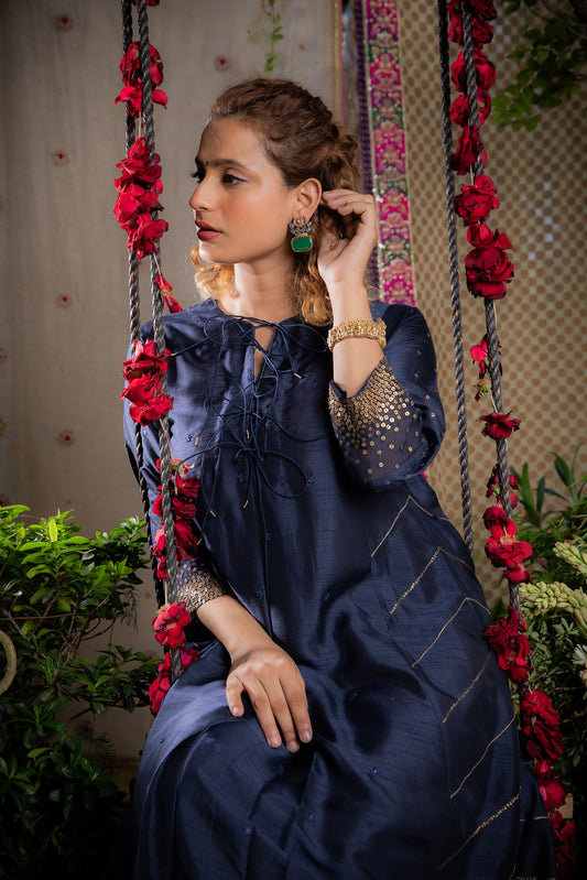 Blue Gold Tikki Kurta Set