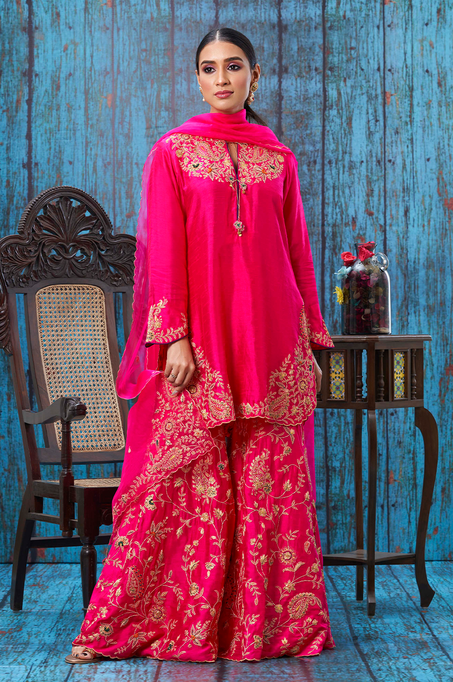 Pink Kairi Buta Jaal Sharara Set