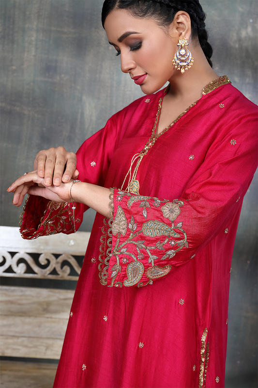 Pink Mughal Jaal Heavy Sleeves Kurta Set