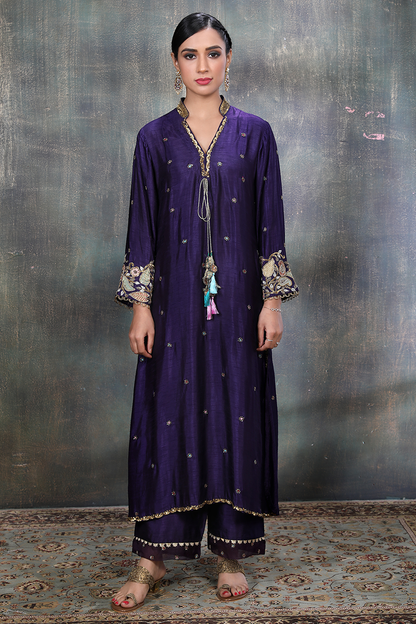 Purple Mughal Jaal Heavy Sleeves Kurta Set
