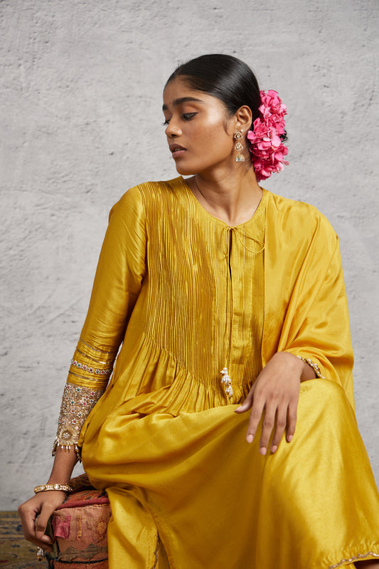 Mustard Tikki and Pearl Cuff Sleeve Kurta Set