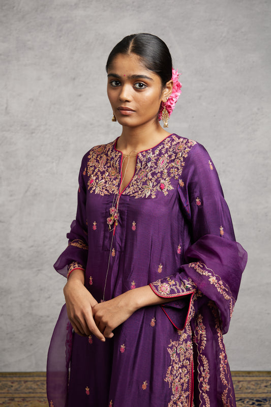 Purple Kairi Buta Jaal Long Kurta Set