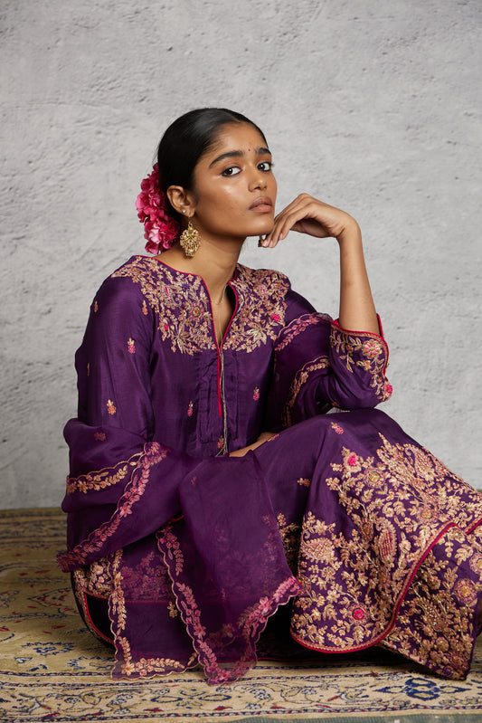 Purple Kairi Buta Jaal Long Kurta Set
