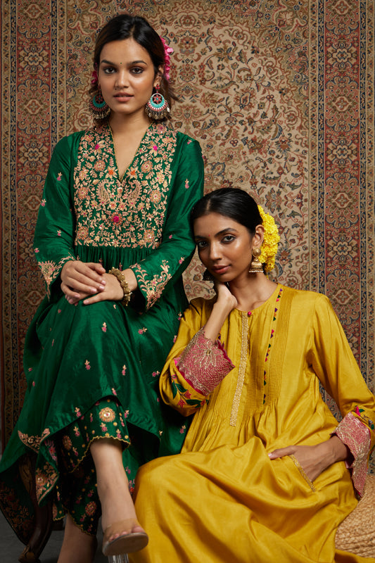 Green Kairi Buta Jaal Frockstyle