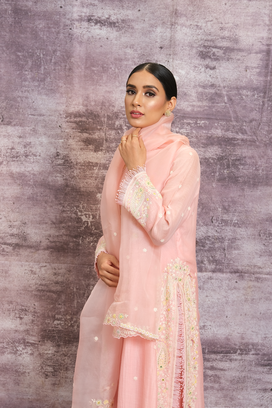 Pink Dori Paisley Yoke Long Kurta Set
