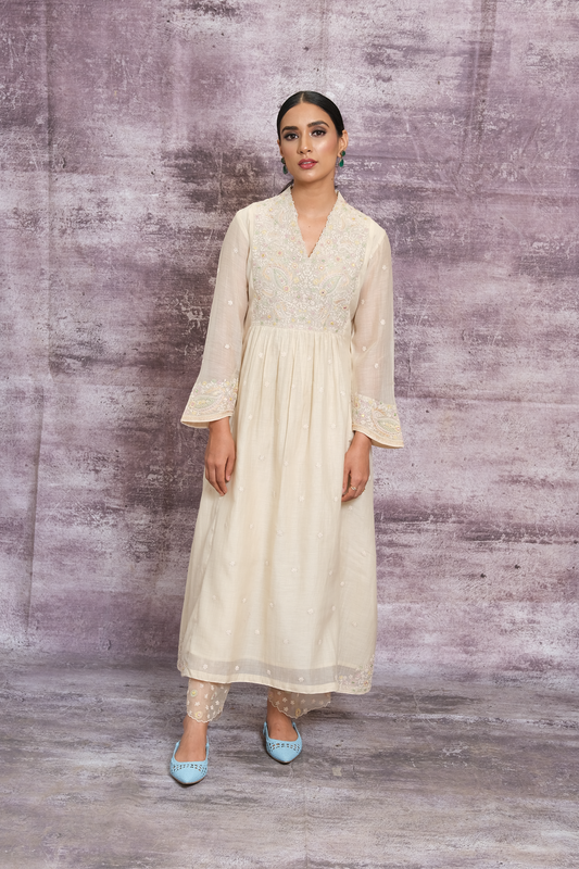 Ivory Dori Paisley Frock Style Kurta Set